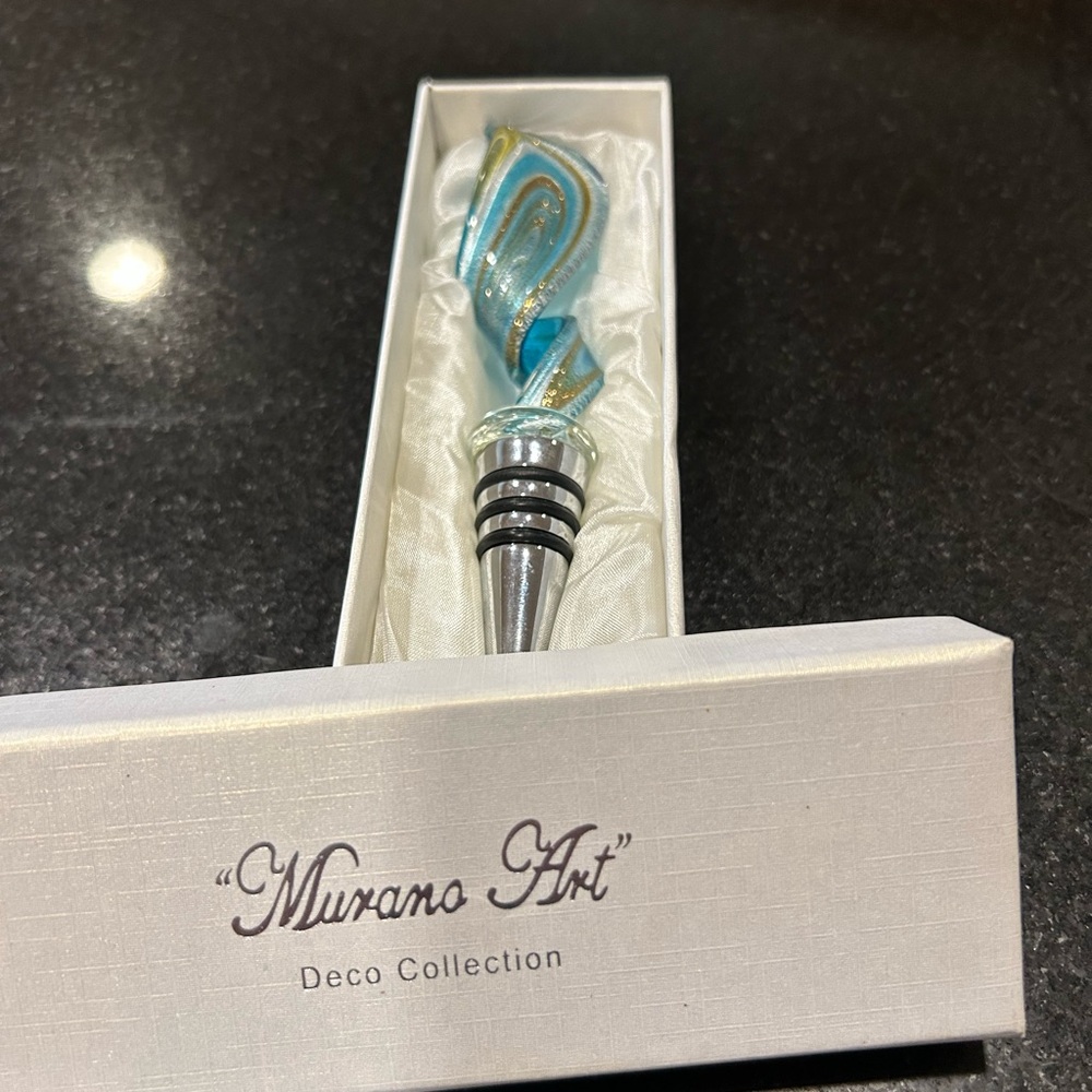 Murano Blue and Gold Glass Art Bottle Stopper